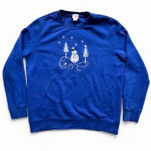 Basic Editions Holiday Embroidered Snowman Wonderland Sweatshirt Crewneck